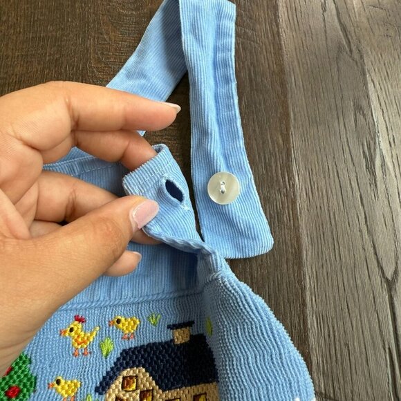 Toddler Corduroy Embroidered Farm Theme Overalls Light Blue Cotton Size 4T - Picture 3 of 12